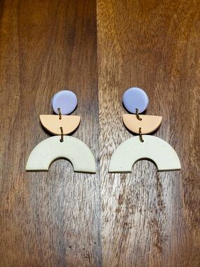 Handmade Pastel Polymer Clay Arch Drop Earrings - Lavender, Peach & Cream